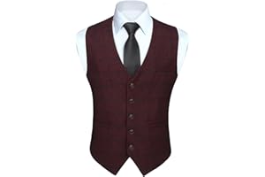 HISDERN Men's Suit Vest Business Plaid Formal Dress Waistcoat Slim Fit Vests for Men with 3 Pocket for Suit or Tuxedo