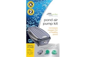 Pennington Aquagarden Aquagarden, Pond Air Pump Kit, Outdoor Weather Proof air Pump, Single Outlet Pond Oxygenator, Inc Air Stone & Air Line, 37 gal/hr Flow Rate, Economical to Run, for Small Ponds
