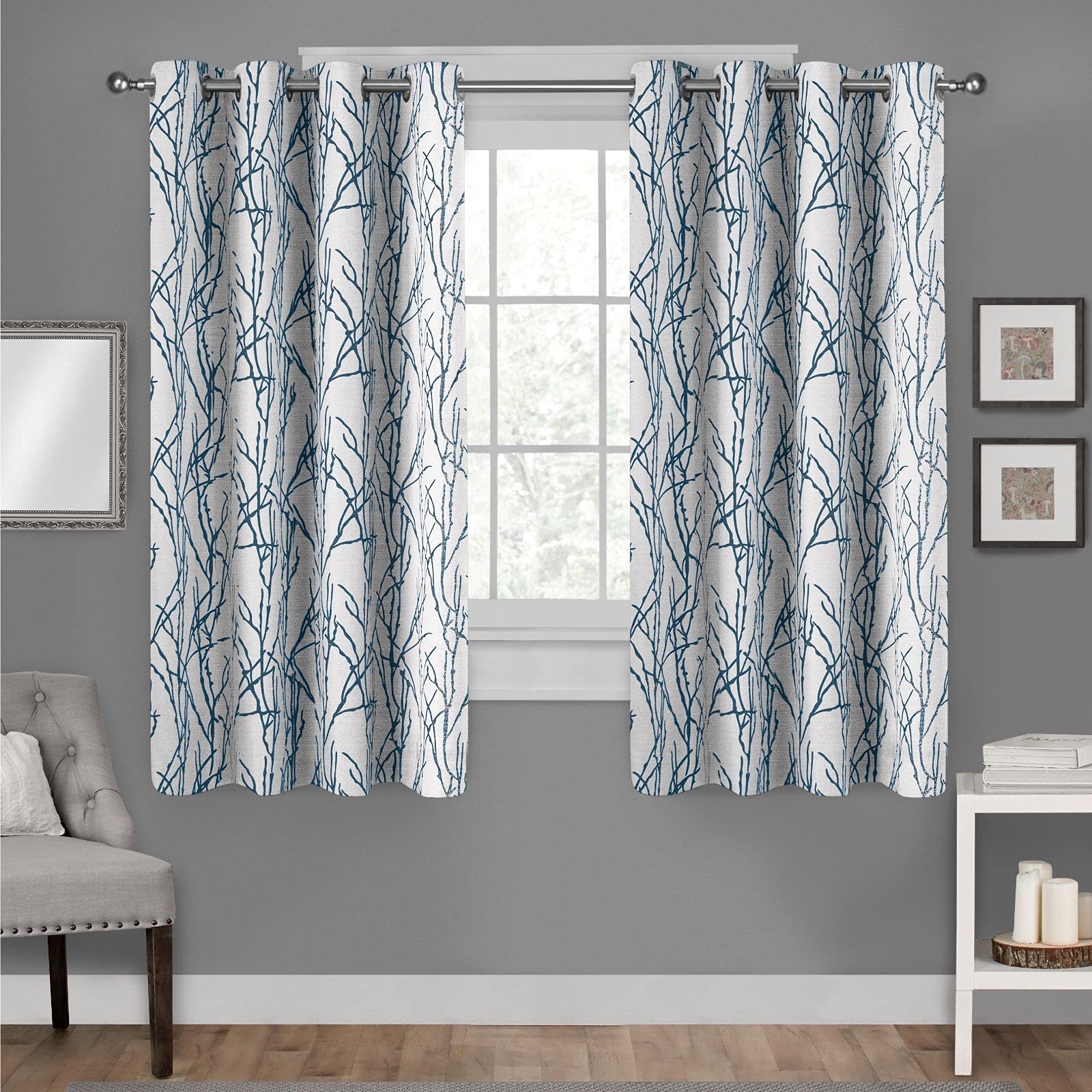 Exclusive Home Curtains Branches Grommet Top Panel Pair, Teal, 54x63, 2 Piece
