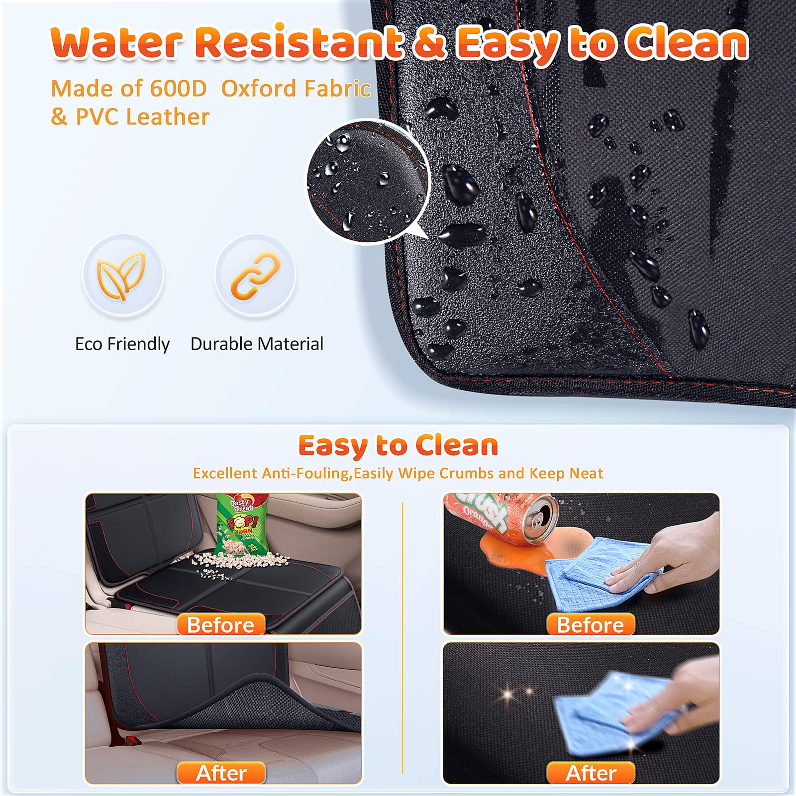 Gimars Car Seat Protector, 2 Pack, Waterproof 600D Fabric Carseat Protector Car Seat Cover for Child Car Seat with Nonslip Backing Mesh Pockets for Baby and Pet SUV Sedan Truck Leather Seats