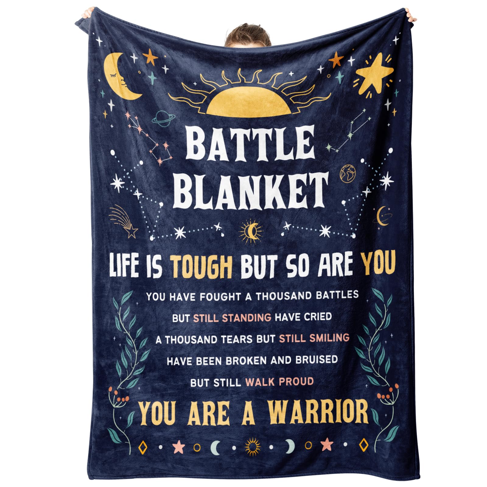 musaecoin Get Well Soon Gifts for Women/Men, Thinking of You Gifts, Inspirational Gifts, Cancer/Chemotherapy/Surgery Recovery Gifts - Meaningful Caring Message Battle Blanket 50'' x 60''(Blue)