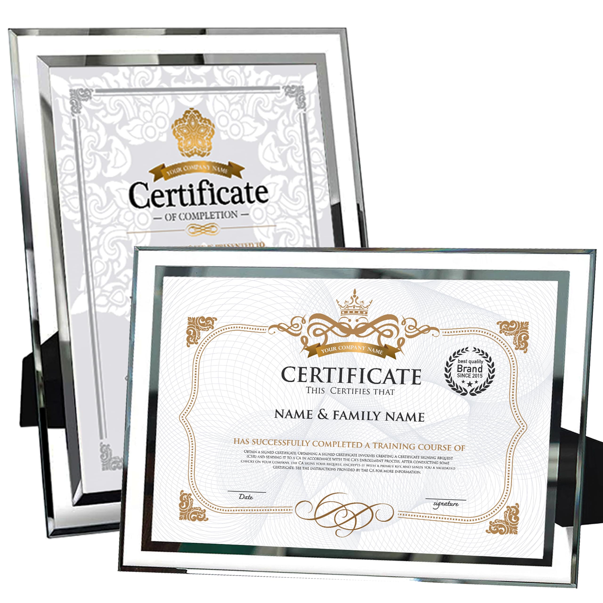 Dohomi 2 Pack Silver A4 Picture Frame Certificate Frame Glass Diploma Graduation Photo Stand for Table Top or Wall