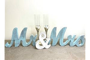 Mr & Mrs Wood Sign Wedding Decorations for Bride & Groom Reception Head Table. Wooden Letters for Married Couple's Centerpiec