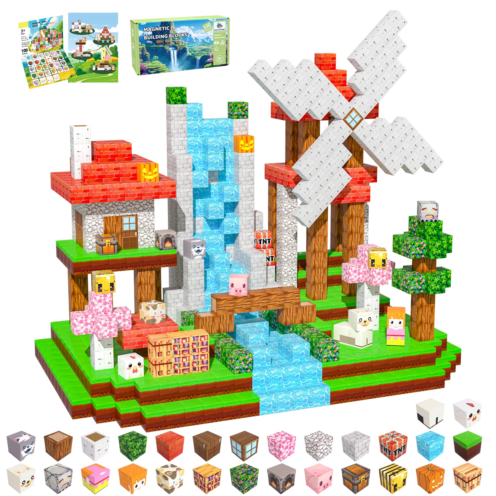 CraftyNest Magnetic Blocks Toys for Kids, 100 PCS Building Blocks Cubes, Stacking Magnetic Tiles Toys for Kids Toddlers Boys Girls Ages 3 4 5 6 7 8-12 Birthday Gifts Party Supplies