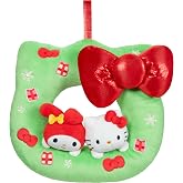 Hello Kitty&reg; and Friends 12-Inch Plush Holiday Wreath - Christmas Door and Wall Hanger Room Decor - Officially Licensed Sanrio&reg; Product - Ages 6+