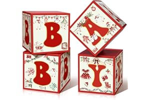 Kathfly 4 Pcs Baby Decoration Boxes with Letters Balloon Blocks Boxes Newborns Theme Party Supplies for Gender Reveal Birthday Photo Backdrop Props Decor (Santa Baby)