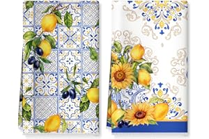 Arquiel Lemon Floral Microfiber Kitchen Towels, Soft Absorbent Hand Towel 15.7 × 23.6 inch, Thick Dish Cloth for Party Annive