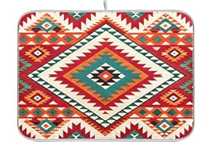 Qilmy Ethnic South Western Navajo Dish Drying Mat for Kitchen Counter, 18x24in Absorbent Heat Resistant Countertop Pad with H