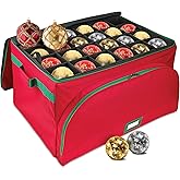 HOLDN’ STORAGE Premium Christmas Ornament Storage Container - Holds Up to 72-4” Ornaments Durable 600D Fabric - Adjustable Dividers - 3 Individual Trays - Metal Frame - Red