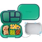 Bentgo Chill Kids 4-Compartment Bento Box Leakproof Lunch Box | Built-In Ice Pack, 3.3 Cup Capacity, BPA-Free, Microwave &amp; Dishwasher Safe Tray, Ideal for Ages 3&ndash;7 (Green/Navy)