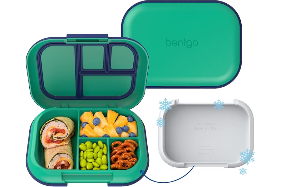 Bentgo Chill Kids Leakproof Lunch Box - 4-Compartment Bento Box with Built-In Ice Pack, 3.3 Cup Capacity, BPA-Free, Microwave Book