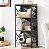 MNEETRUNG Small Bookshelf,4 Tier Industrial Bookcase with Metal Frame and Backboard,Narrow Rustic Gery Book Shelf,Book case for Small Spaces,Living Room,Bedroom and Home Office