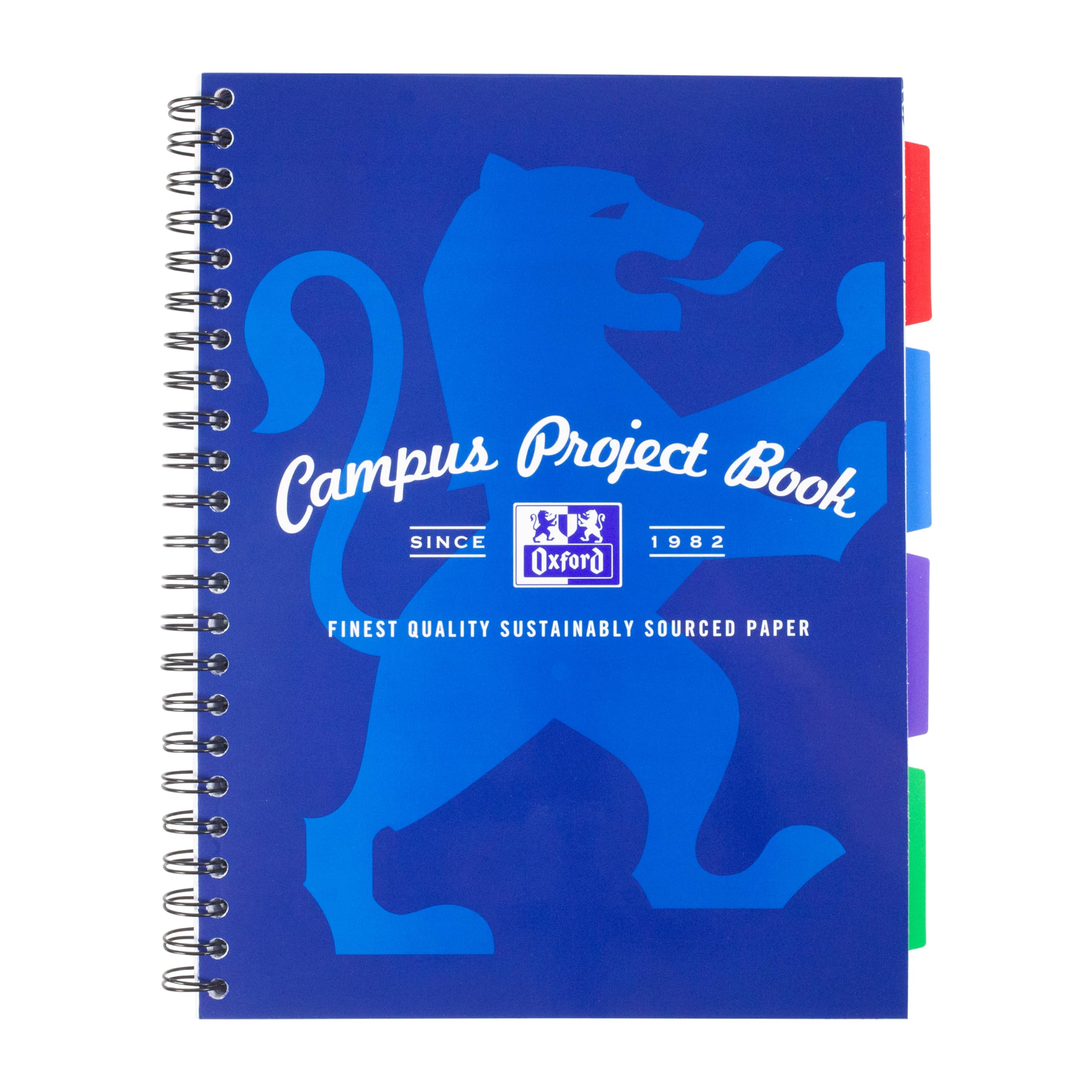 Oxford Campus A4 Project Notebook with Dividers, Wirebound, 8 mm Lined with Margin, 200 pages, Pack of 1, Optik Paper+, color may vary