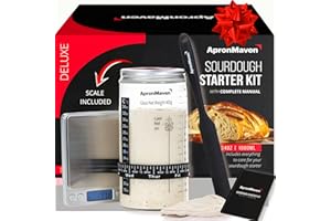 APRON MAVEN Complete Sourdough Starter Kit – Glass Jar with Lid, Kitchen Scale and More | Useful Birthday Gifts for Women, Bakers, Mom, Wife Christmas Gift Idea | Make Homemade Artisan Bread | Care for Your Sourdough Starter
