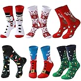TENYSAF Christmas Socks for Men Women: 6 Pairs Holiday Socks Cotton Cozy Xmas Crew Socks for Family Friends Gift Chirstmas