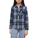 Betusline Girls' Flannel Plaid Shirt Button Down Long Sleeved Shirts