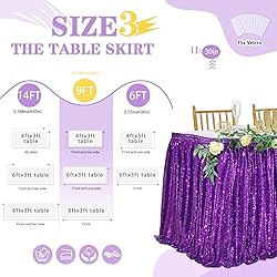 9ft Purple Table Skirts for rectangle Sequin Table