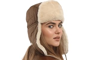 Zavelio Russian Ushanka Winter Sheepskin Fur Bomber Trapper Hat for Men Women