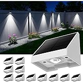 12 Pack Decorative Solar Powered Fence Lights Outdoor Waterproof with Cool White LED Spot Lens, for Outside Wall, Deck, Patio, Yard, Rail, Designed for Enhanced Security, Easy Install(White Shell)