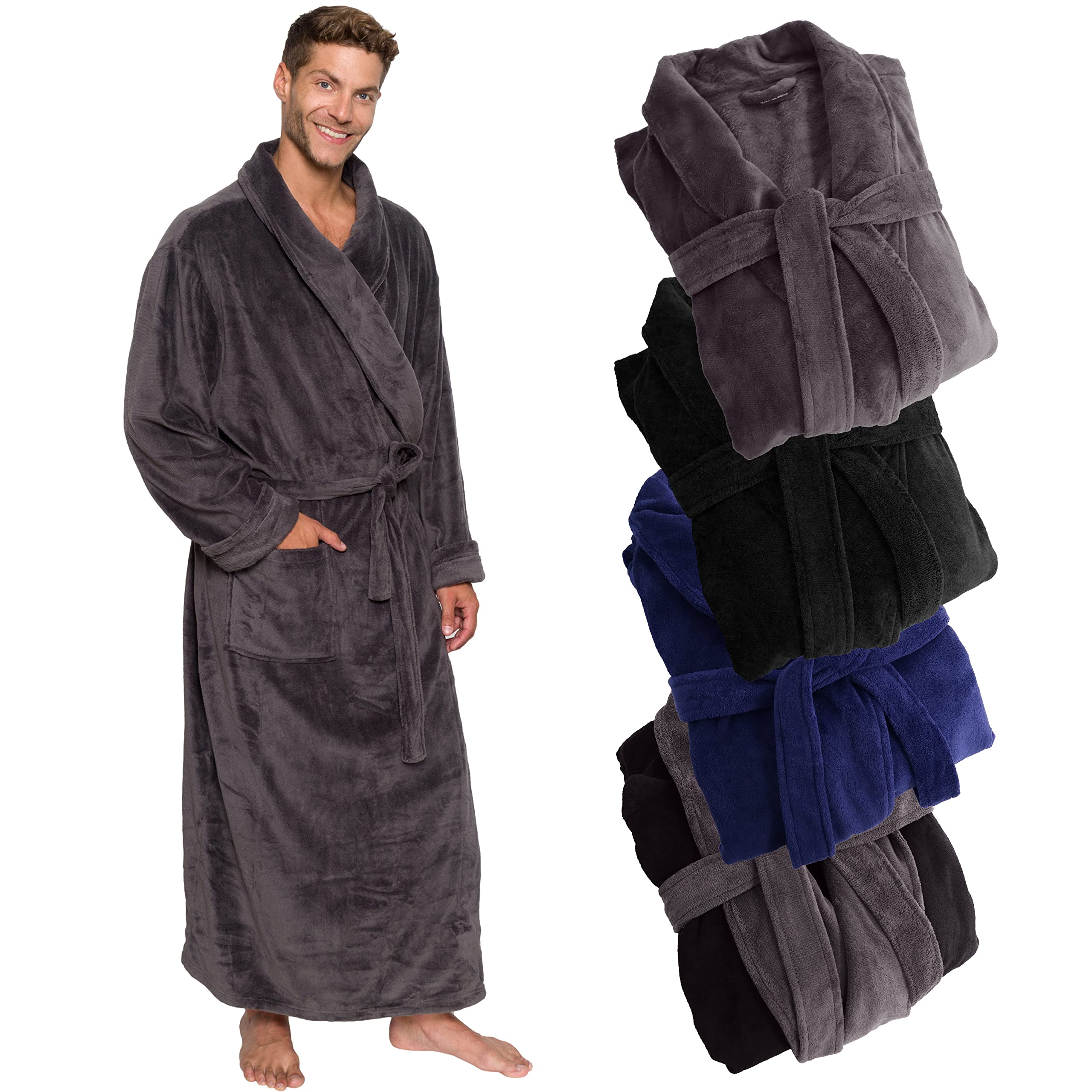 Photo 1 of Ross Michaels Mens Robe Collar Sherpa Big and Tall - Long Plush Spa Bath Robe with Pockets - Gifts Men