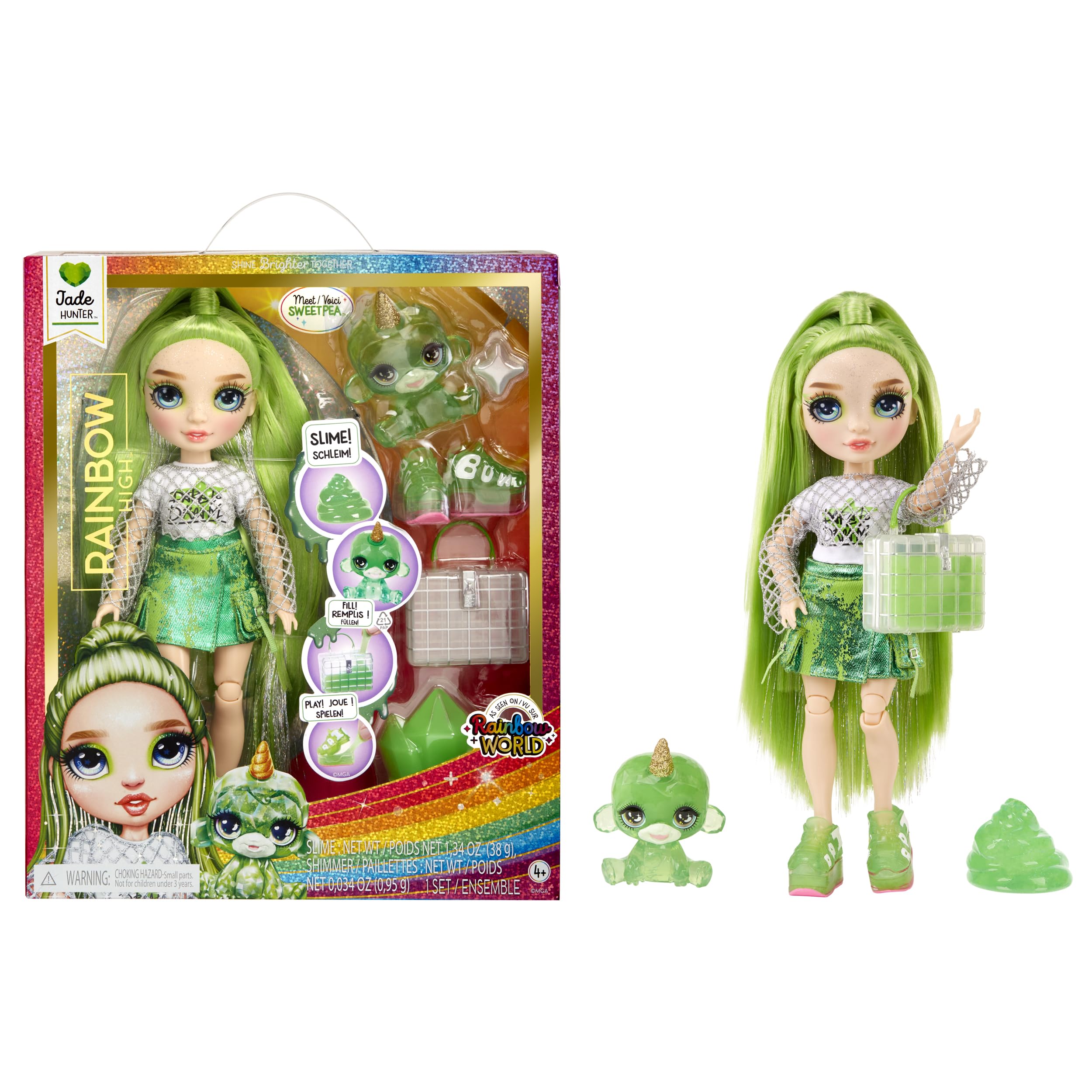 Rainbow High Fashion Doll with Slime & Pet - Jade (Green) - 28 cm Shimmer Doll with Sparkle Slime, Magical Pet and Fashion Accessories - Kids Toy - Great for Ages 4-12 Years โ image 1