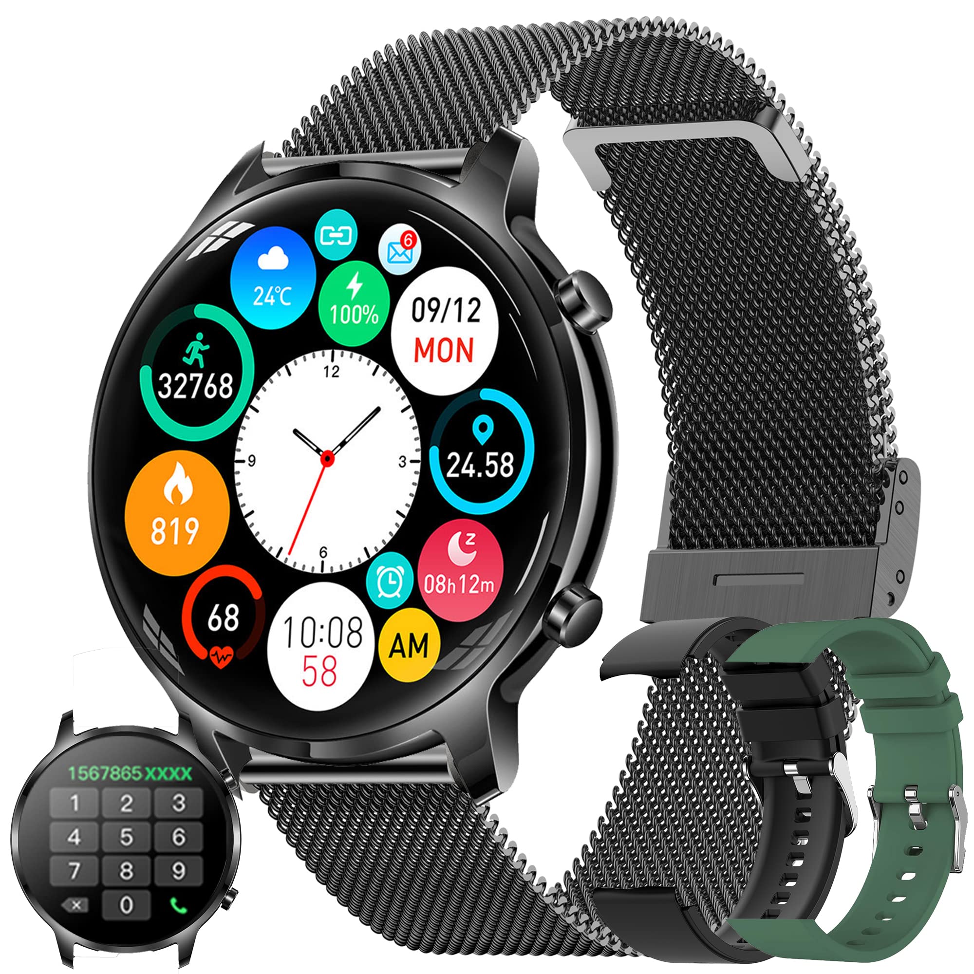 Men's Smartwatch with Phone Function, 2022 1.32 Inch HD Full Touchscreen Watch Women's Smartwatch with Bluetooth Call, IP67 Fitness Tracker SpO2 Heart Rate Monitor Sleep Monitor Calories Android iOS