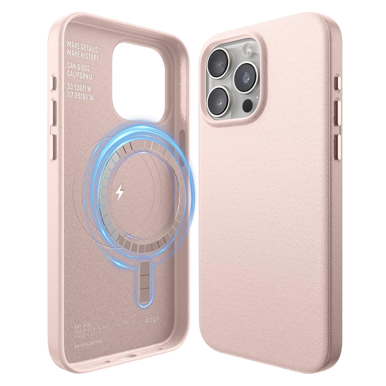 elago Magnetic Leather Case Compatible with iPhone 15 Pro Max Case, Compatible with MagSafe, Premium Vegan Leather, Built-in Strong Magnets, Full Body Protection [5 Layer Structure] (Lovely Pink) — image 1