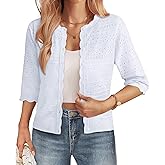 GRACE KARIN Womens 3/4 Sleeve Cardigan Sweater, Lightweight Cropped Cardigan Trendy, Dressy Casual Crochet Bolero Shrugs