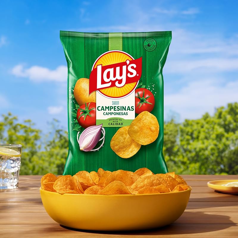 Lay's Campesinas, batatas fritas cultivadas de forma sustentável com sabores vegetais, produto snack, saco único, 150g