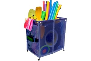 Essentially Yours Pool Floats, Balls, Toys and Equipment Rolling Mesh Organizer Storage Bin, Large, (35" W x 25.4" L x 37.5" H), Blue, Style 455102