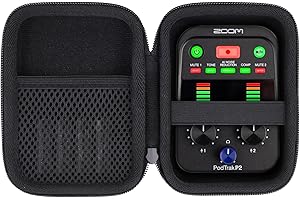 co2CREA Hard Travel Case for Zoom PodTrak P2 Podcast Recorder, Shockproof Protective Storage Bag with Hand Strap and Mesh Pocket