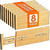 Lifewit 8 Pack Drawer Dividers Bamboo 5" High, 12-17" Adjustable Clothes Drawer Organizers, Expandable Dresser Separators in