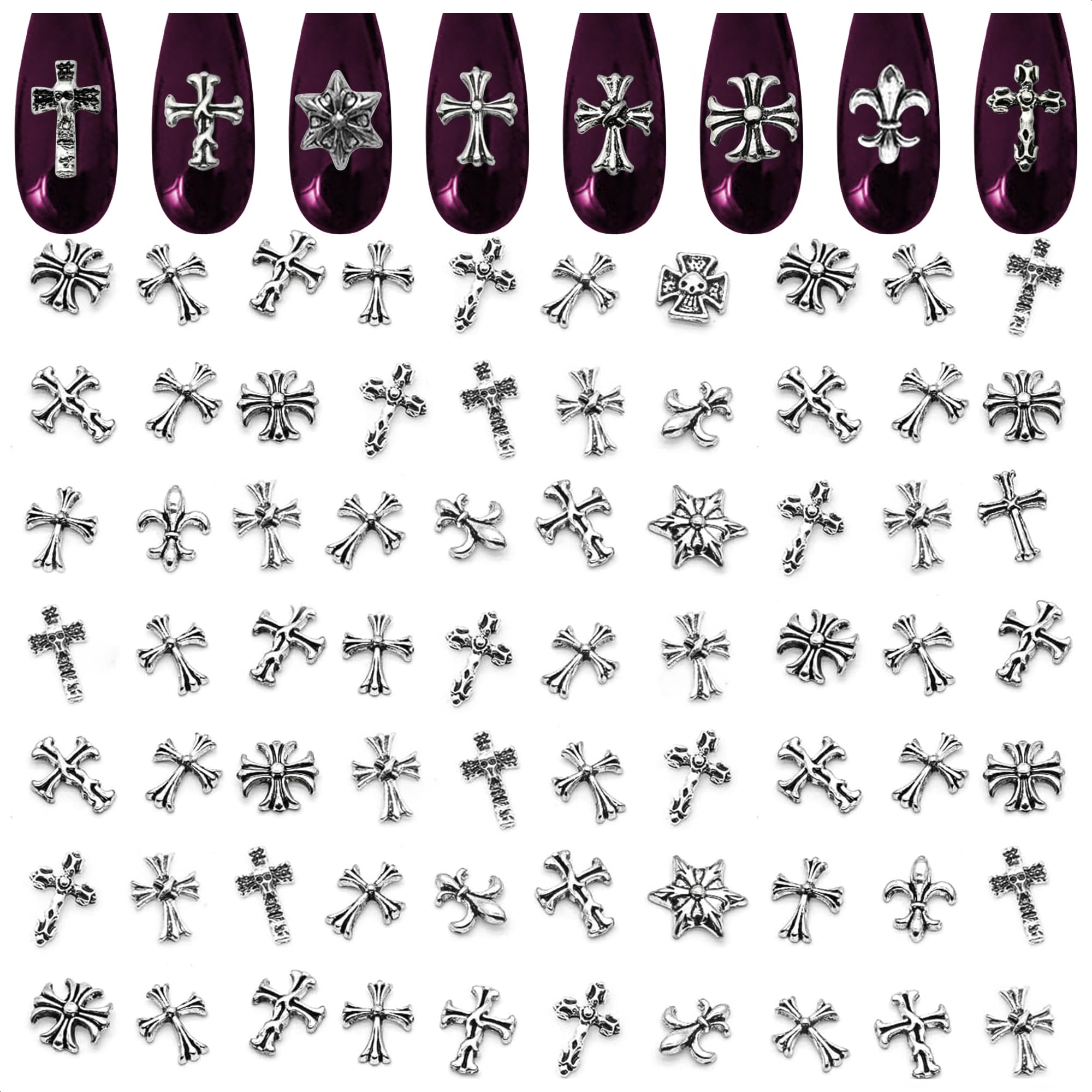 Photo 1 of 100 Pcs Cross Nail Charms and Gems – 3D Acrylic Silver Cross Charms for Nails for DIY & Professional Manicure – Easy-to-Apply & Durable Nail Decorations, Versatile for Y2K or Daily Manicure Designs