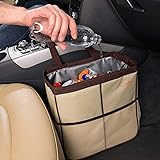Creathing Car Trash Bag Hanging, 3 Gal | Waterproof Auto Garbage Can (Large, Beige)