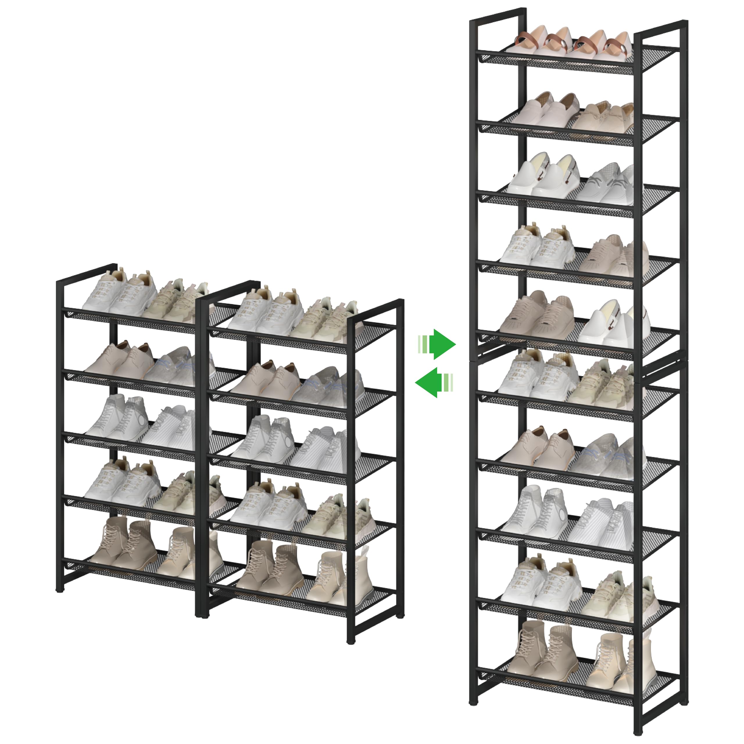 Photo 1 of MILEFA Metal Tall Shoe Rack, 10-Tier Stackable Shoe Shelf?Shoe Storage Shelf with Adjustable Flat or Angled Shelves,for Entryway, Bedroom, Garage,Closet, Living Room,Hold 20-26 Pairs Shoes, Black