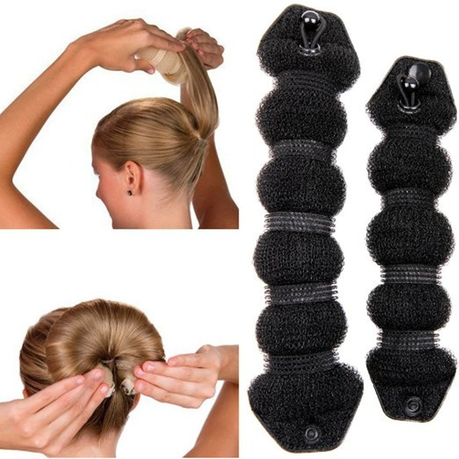 CareforYou Beauty Buns Magic Hair Styling Styler Twist Ring Former Shaper Doughnut Donut Chignon Bun Maker Clip Hair Curler Accessory Small and Large (Black)