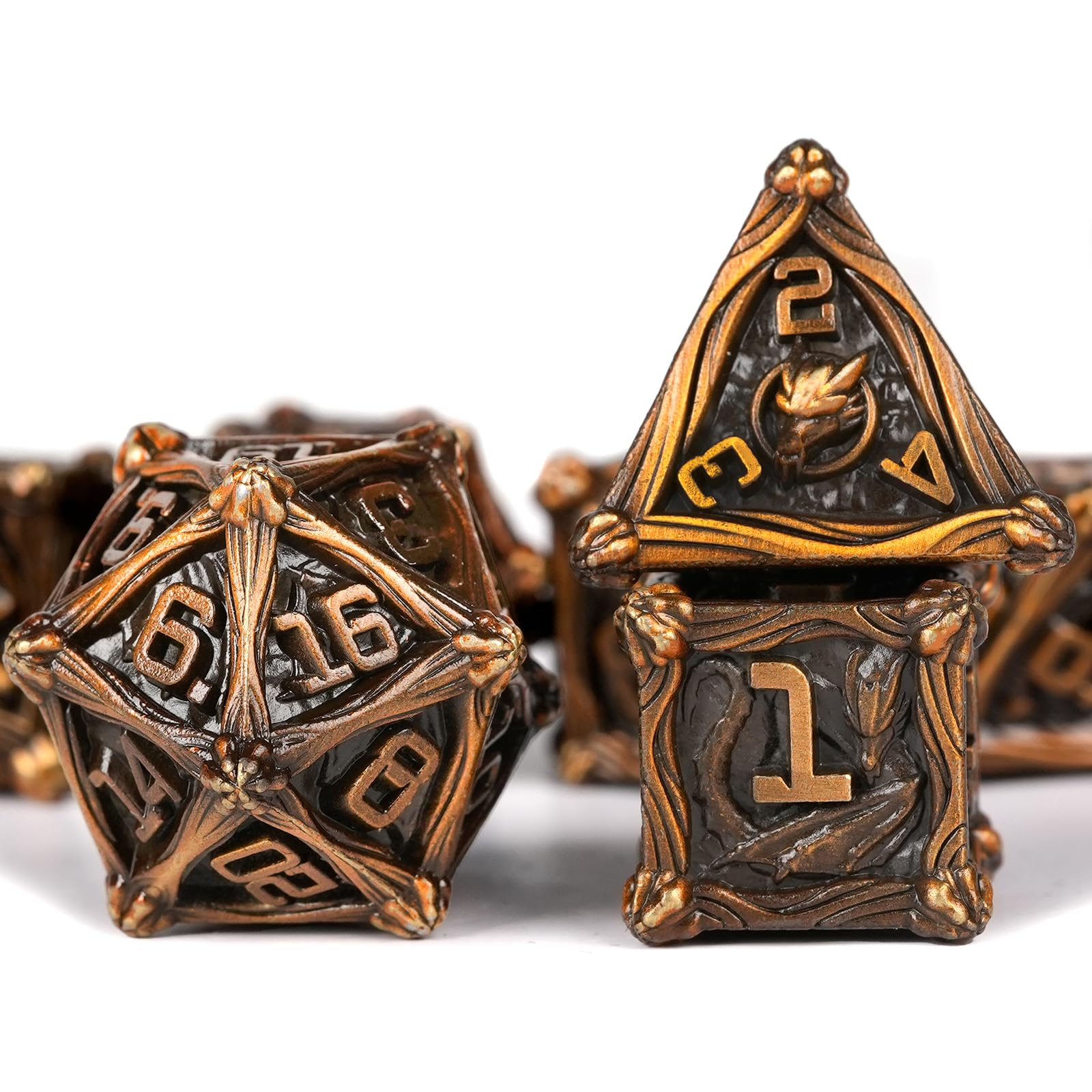 HKDZ Dnd Dice 7Pcs Set Antique Gold, Polyhedral Rpg D&d For Role Playing Table Game Dungeons And Dragons Dice Mtg Pathfinder D&d Dice Set