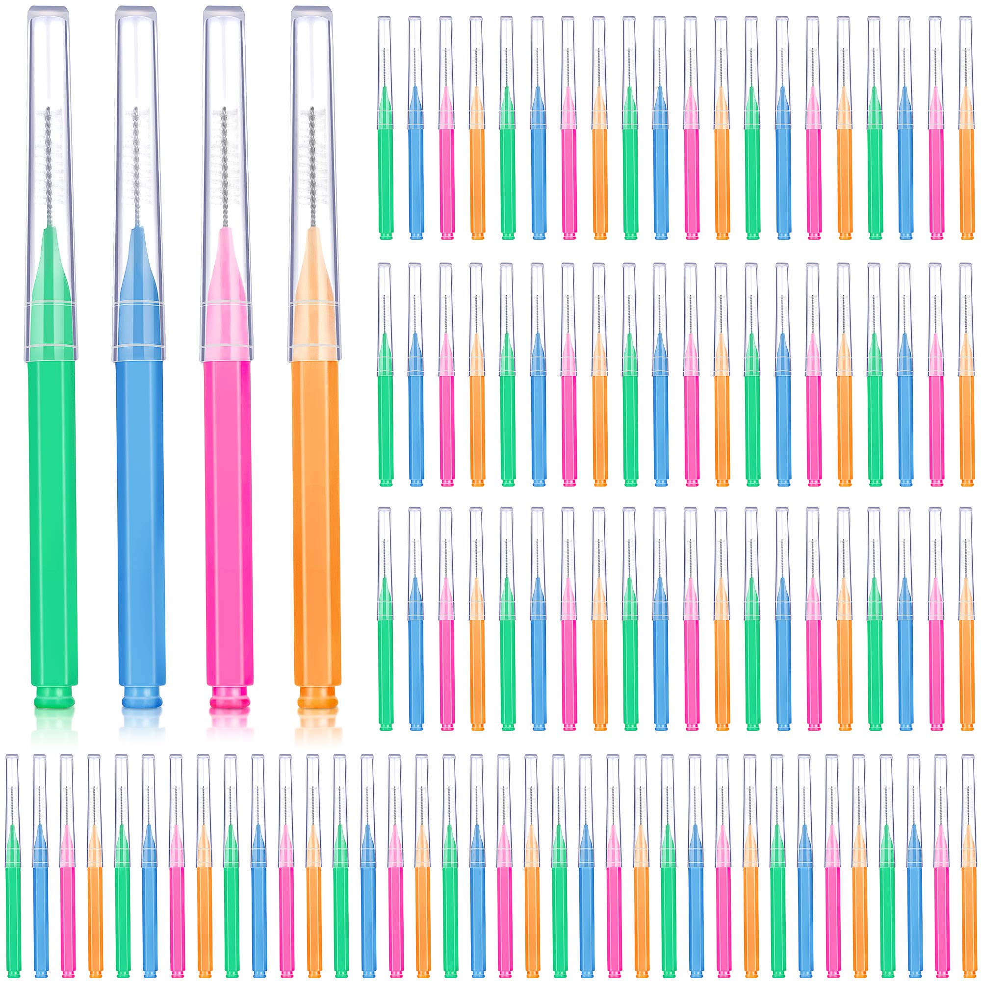 Photo 1 of Patelai 100 Pieces Braces Brush for Cleaner Interdental Brush Toothpick Dental Tooth Flossing Head Oral Dental Hygiene Flosser Toothpick Cleaners Tooth Cleaning Tool(Bright Colors,Multiple Sizes)