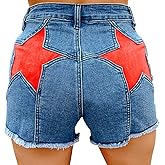 NUFIWI Women's Skinny Denim Shorts Star Pattern High Waist Raw Hem Jean Shorts Summer Hot Short Pants Trendy Streetwear