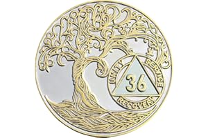 36 Year XL 40mm Nickel & Gold Plated AA Coin - Sobriety Mint Twisted Tree of Life Recovery Medallion/Chip - Silver/Gold