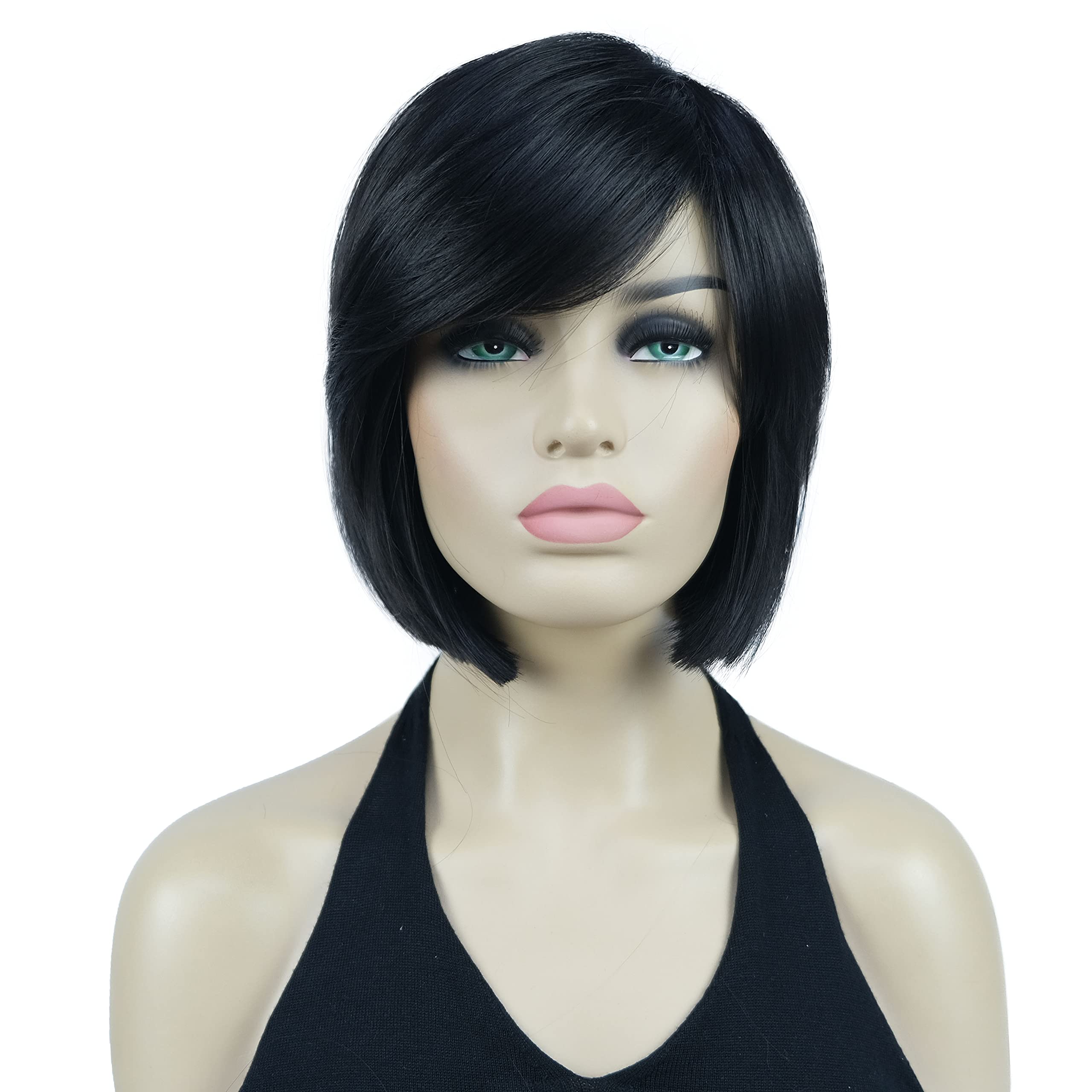 Lydell 8" Straight Short Wigs Bob Hair with Bangs Cute Central Dot Top Heat Resistant Synthetic Wigs (Darkest Brown) โ image 1