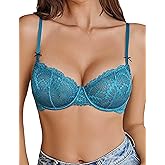 Avidlove Women's Sexy Lace Bra Sheer Underwire Unlined Balconette Everyday Bras Lingerie