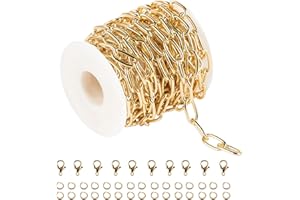 YOUBEIYEE 16.4 Feet Aluminum Oval Light Gold Chains for Jewelry Making Unwelded Paperclip Link Cable Chain Roll Necklace Chains Bulk with Lobster Clasps and Jump Rings