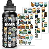 Nefeeko 32oz National Parks Water Bottle - Insulated Adventure Bottle with Waterproof Stickers | Leakproof Lid & Dual Straw/Spout | USA Bucket List Gift for Hikers, Camping & Outdoor Enthusiasts