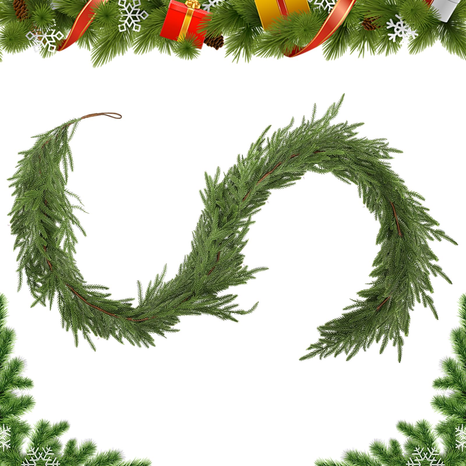 Photo 1 of 1 Pcs 6 FT Artificial Norfolk Garlands Real Touch Christmas Pine Wreaths Hanging Ornament Faux Xmas Greenery Decorations for Table, Mantle, Wall, Window, Indoor, Outdoor (1PC A, 6FT)