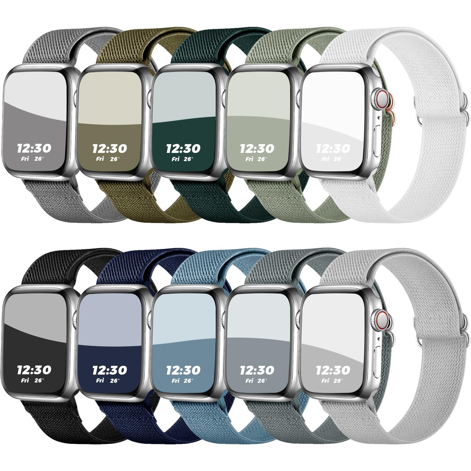 10 Pack Stretchy Strap Compatible with Apple Watch Straps 40mm 38mm 41mm for Women Men, Elastic Nylon Fabric Solo Loop Replacement Band for iWatch Series Ultra SE 9 8 7 6 5 4 3 2 1