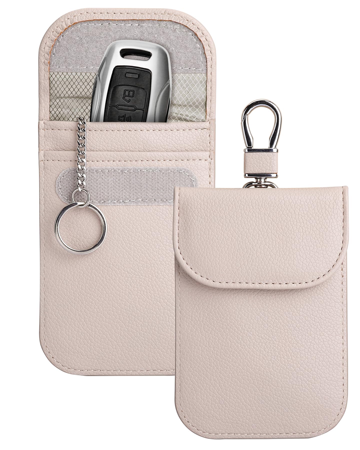 Teskyer 2 Pack Faraday Pouch for Car Keys, Keyless Car Key Signal Blocker Pouch, Rfid Key Pouch, Beige