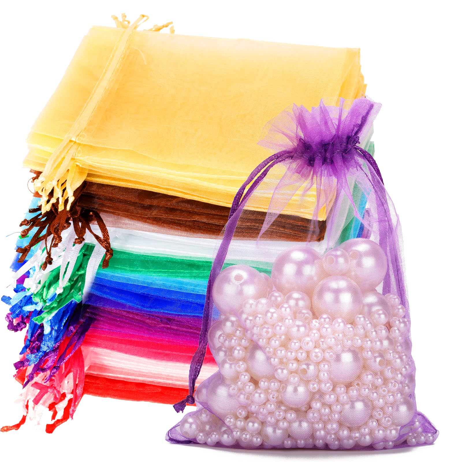 G2PLUS Mix colored Organza Gift Pouches, 10x15 CM Medium Organza Favour Bags, 100 PCS Wedding Jewelry Bags, Clear Mesh Pouches Perfect for Wedding, Christmas, Birthday, Anniversary