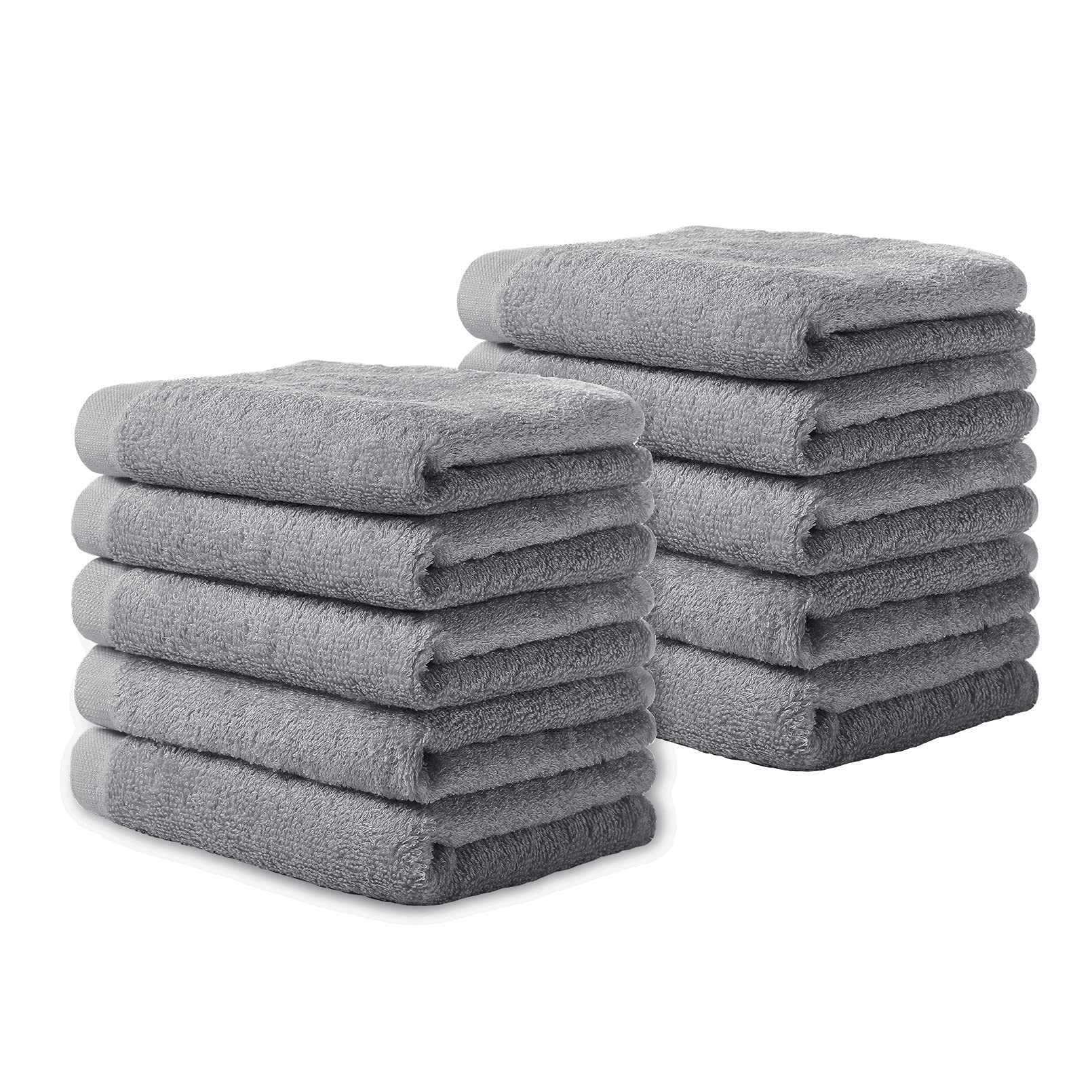Yoofoss Bamboo Face Cloths 10 Pack Baby Wash Cloths Towel Set for Bathroom-Hotel-Spa-Kitchen Multi-Purpose Face Towels Fingertip Towels & WashCloths 25x25cm - Grey
