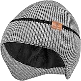 Ocatoma Winter Beanie with Earflap for Men Women Warm Knit Soft Hat Outdoor Beanie Unisex Gifts for Men Women